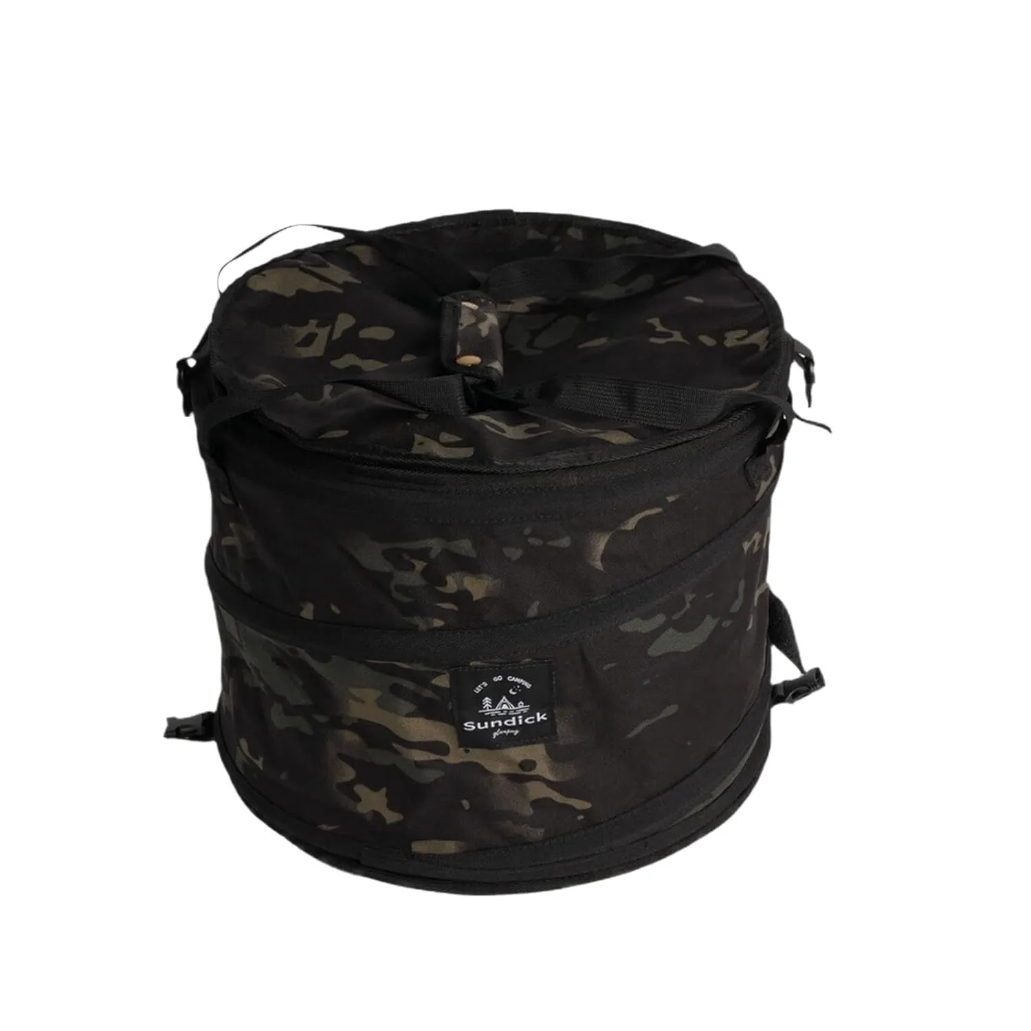 Foldable Trash Container for Camping and Outdoor Use, Black Camo