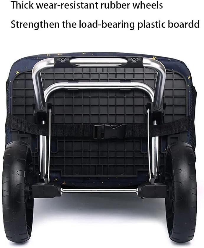 Folding Shopping Cart, Foldable Shopping Trolley On 2 Wheels Aluminum Alloy Detachable Bag Shopping Cart with Cooling Compartment Keep Cold Grocery Utility Carts(A)