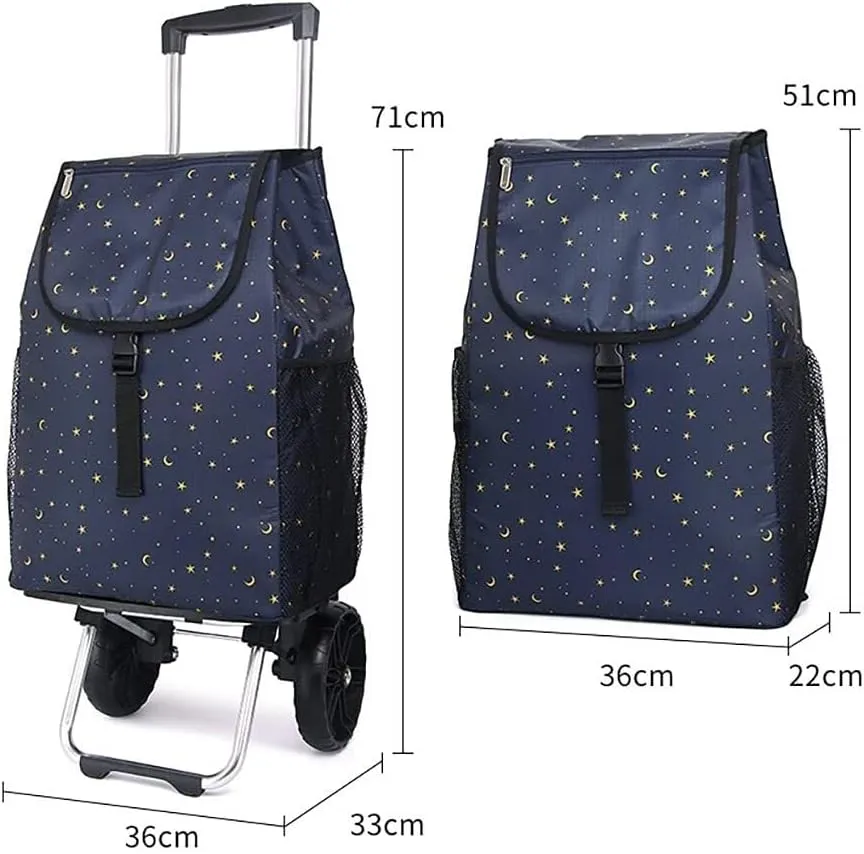 Folding Shopping Cart, Foldable Shopping Trolley On 2 Wheels Aluminum Alloy Detachable Bag Shopping Cart with Cooling Compartment Keep Cold Grocery Utility Carts(A)