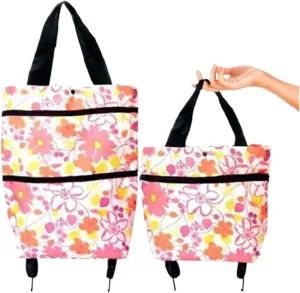 Folding Shopping Cart, Foldable Shopping Trolley with Wheels 2 in 1 Shopping Cart Folding Waterproof Shopping Bag Cart Grocery Utility Carts(B)
