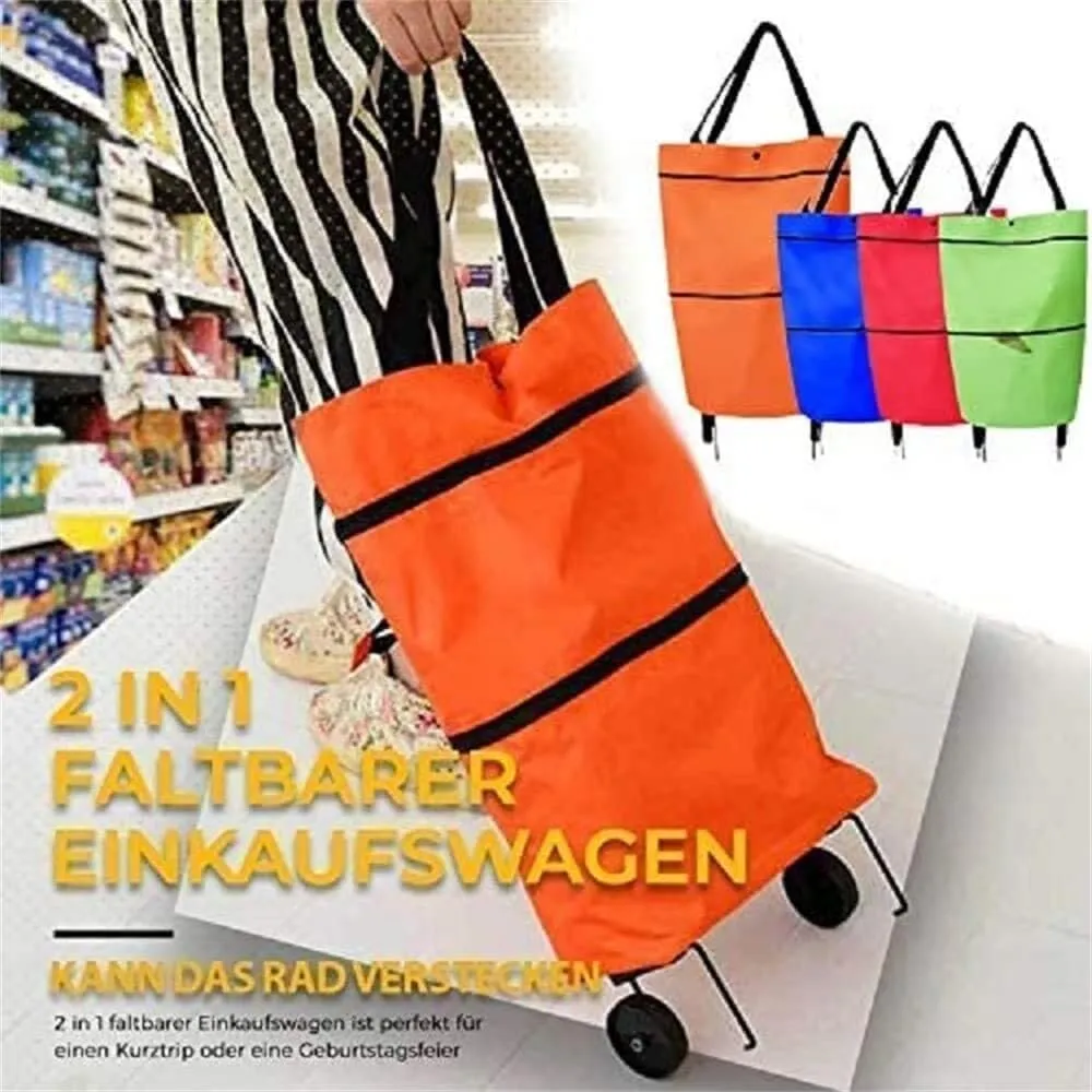 Folding Shopping Cart, Foldable Shopping Trolley with Wheels 2 in 1 Shopping Cart Folding Waterproof Shopping Bag Cart Grocery Utility Carts(B)