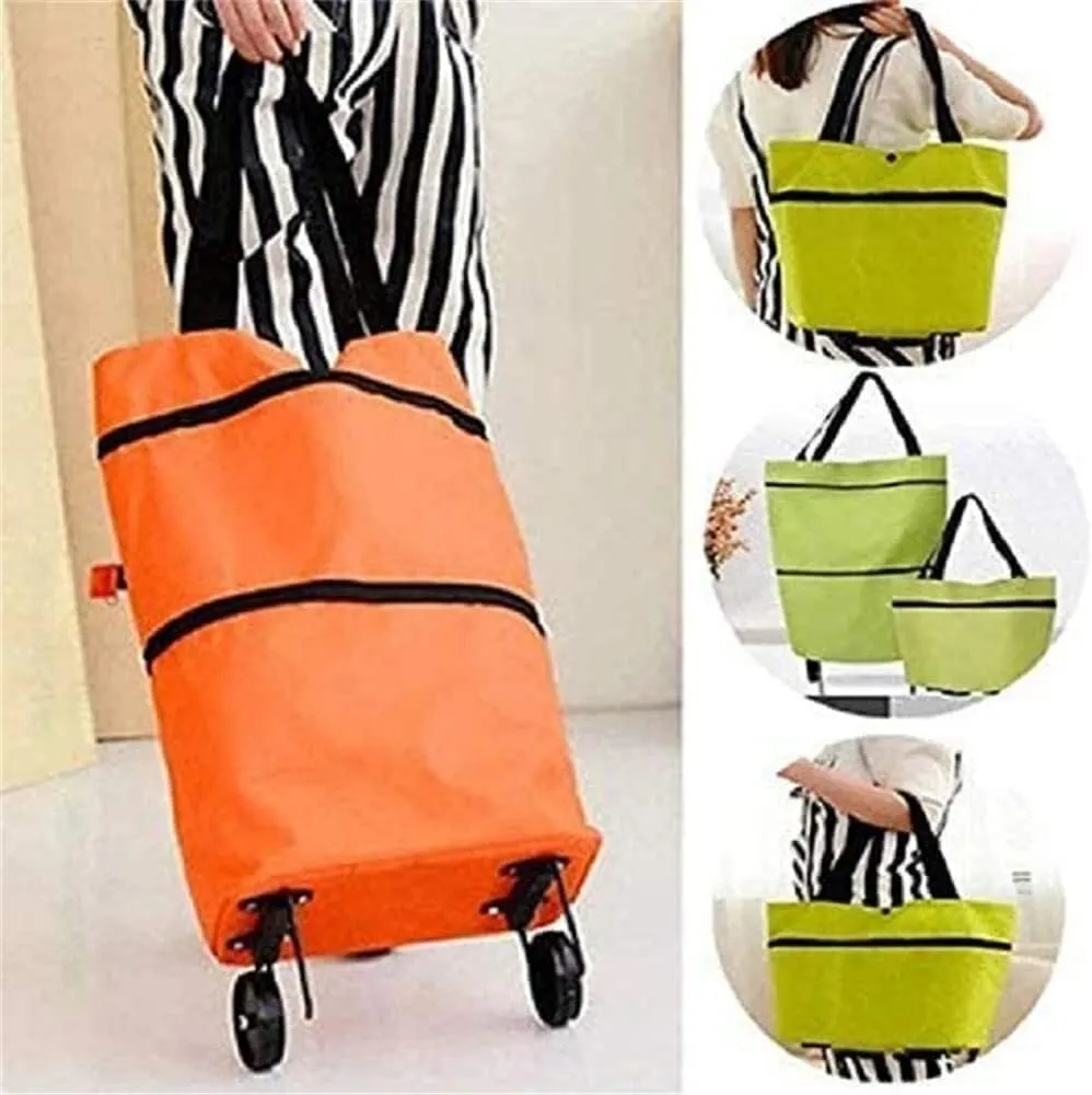 Folding Shopping Cart, Foldable Shopping Trolley with Wheels 2 in 1 Shopping Cart Folding Waterproof Shopping Bag Cart Grocery Utility Carts(B)