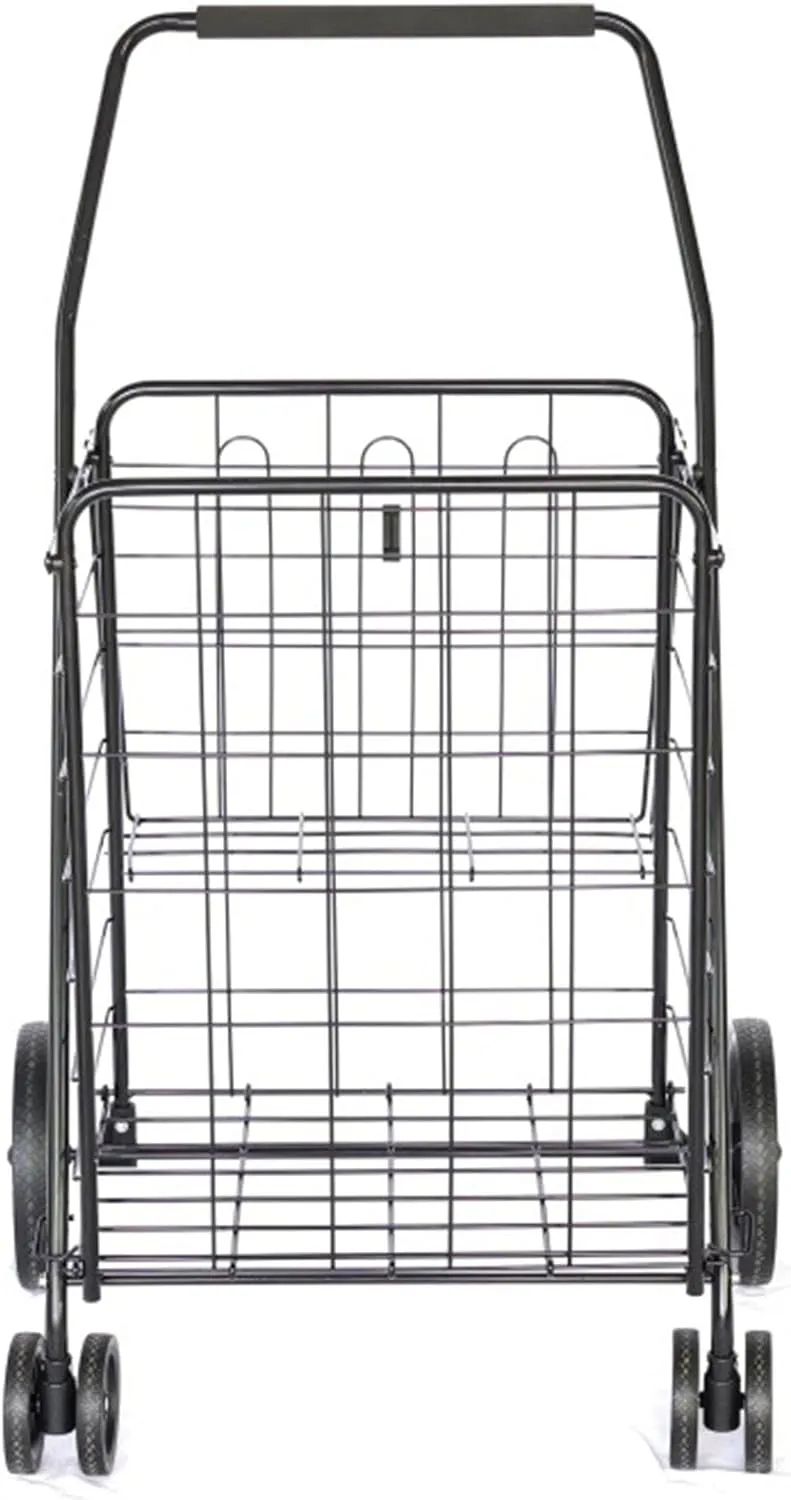 Folding Shopping Cart, Lightweight and Portable, Rear Storage Basket, 60kg Load Capacity, Front Swivel Wheels, Suitable for Various Scenarios