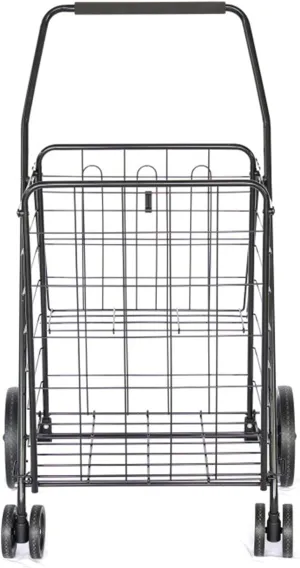 Folding Shopping Cart, Lightweight and Portable, Rear Storage Basket, 60kg Load Capacity, Front Swivel Wheels, Suitable for Various Scenarios