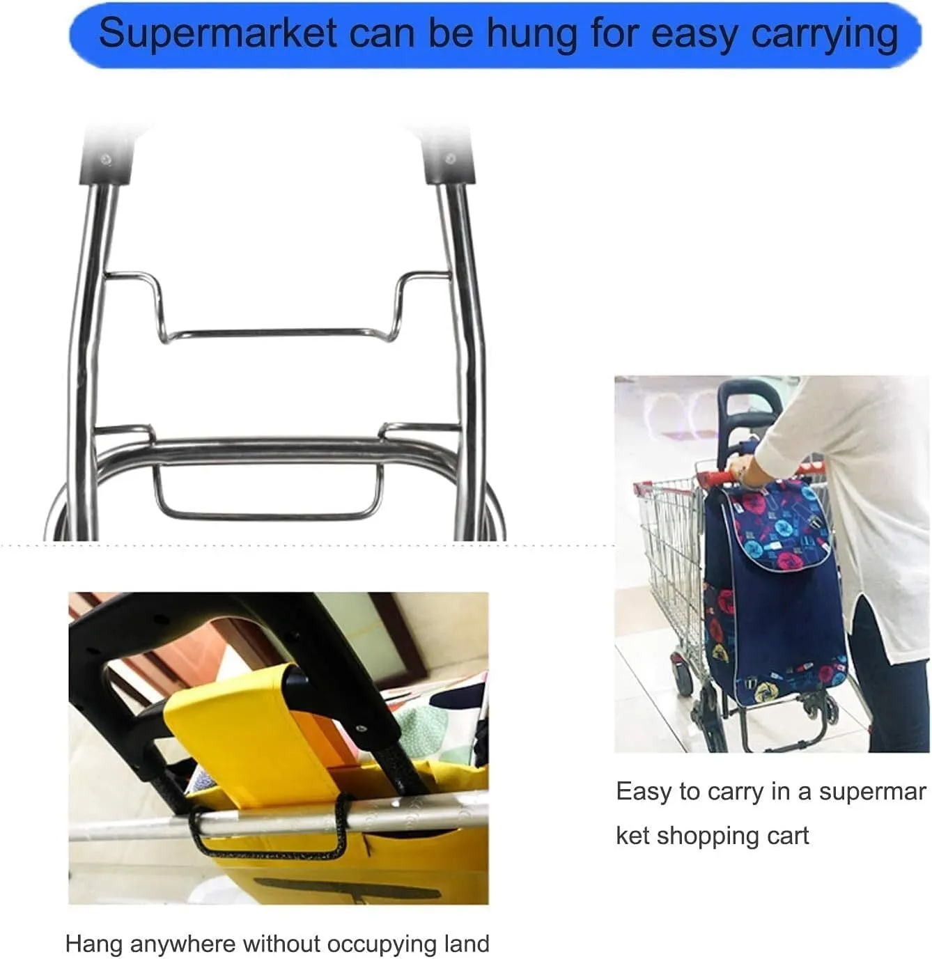 Folding Shopping Cart, Lightweight Folding Shopping Carts Sturdy Hand Trolleys Shopping Bag Waterproof 6 Wheels Climb Stairs Grocery Utility Carts, 97*41cm