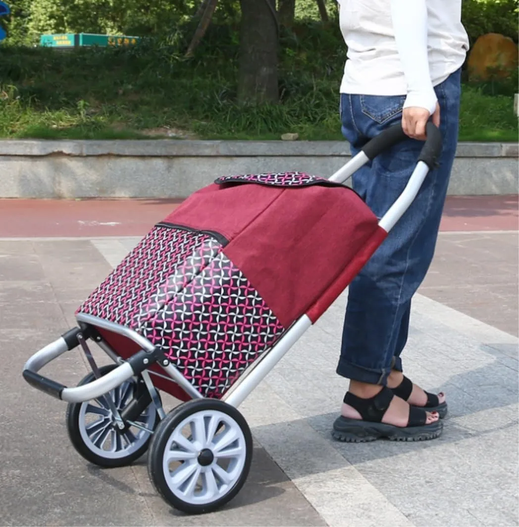 Folding Shopping Cart, Shopping Cart Folding Shopping Lightweight Trolley with Large Capacity Bag Waterproof Foldable Grocery Grocery Utility Carts(Color:B), 104*44cm