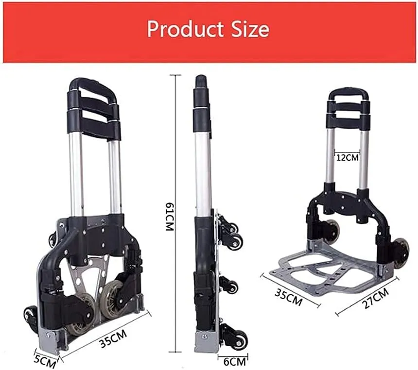 Folding Shopping Trolley Cart Portable Luggage Cart Trailer Aluminum Trolley for Shopping, Home Storage Utility Cart (Black A)