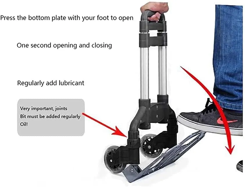Folding Shopping Trolley Cart Portable Luggage Cart Trailer Aluminum Trolley for Shopping, Home Storage Utility Cart (Black A)