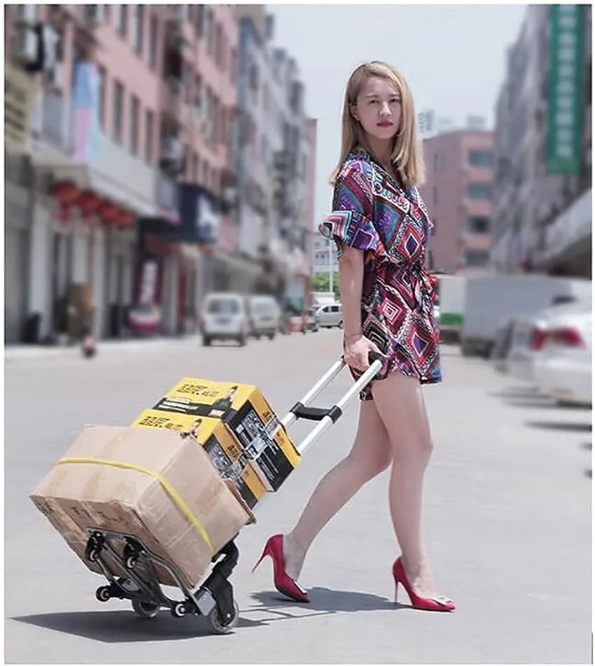Folding Shopping Trolley Cart Portable Luggage Cart Trailer Aluminum Trolley for Shopping, Home Storage Utility Cart (Black A)