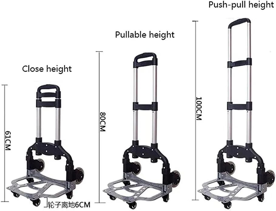 Folding Shopping Trolley Cart Portable Luggage Cart Trailer Aluminum Trolley for Shopping, Home Storage Utility Cart (Black A)
