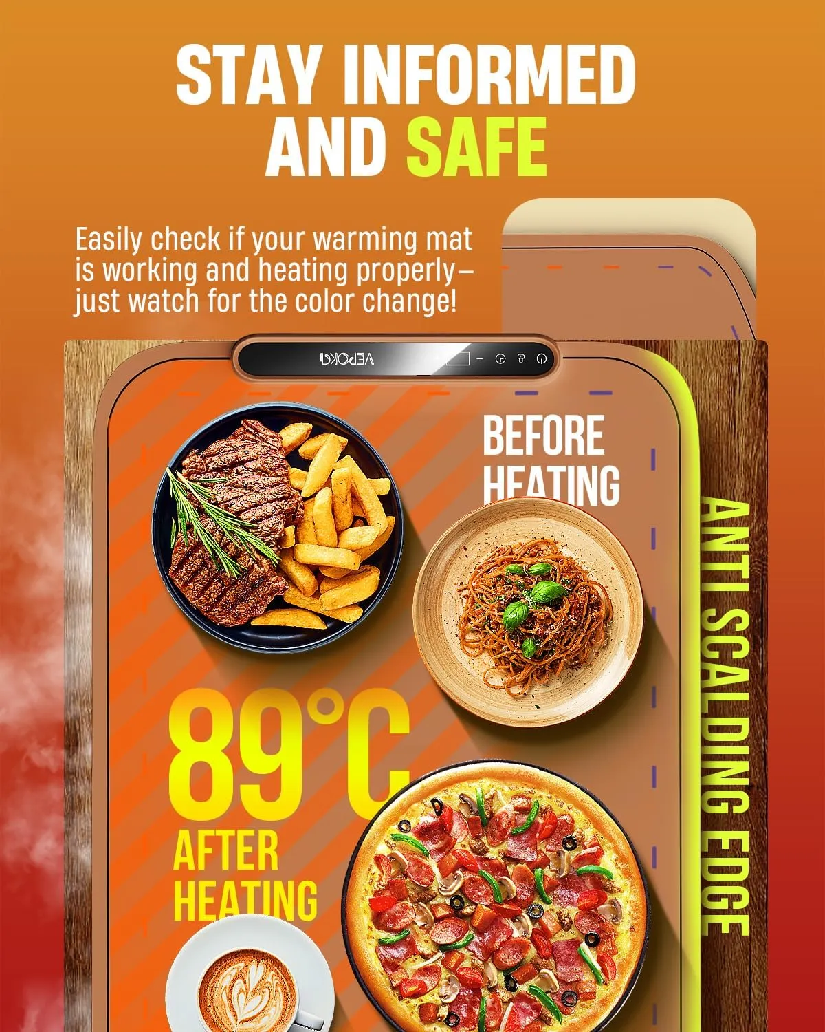 Food Warming Mat for Buffet, VEPOKA Food Warming Mats for Countertop, Silicone Heating Mat with 7 Temperature Levels& Auto Shut-Off, Food Warmers for Parties, Gatherings, Everyday Use