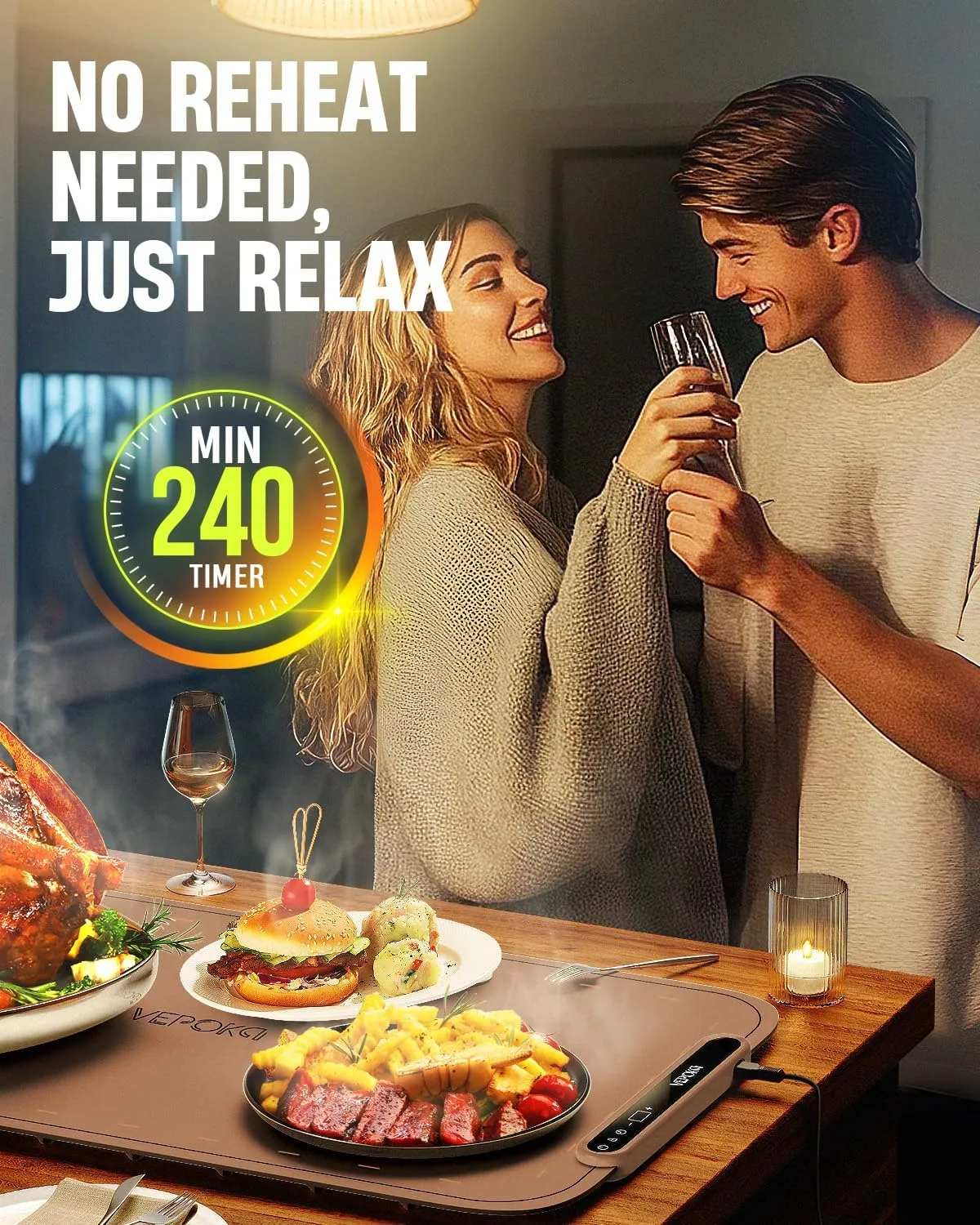 Food Warming Mat for Buffet, VEPOKA Food Warming Mats for Countertop, Silicone Heating Mat with 7 Temperature Levels& Auto Shut-Off, Food Warmers for Parties, Gatherings, Everyday Use