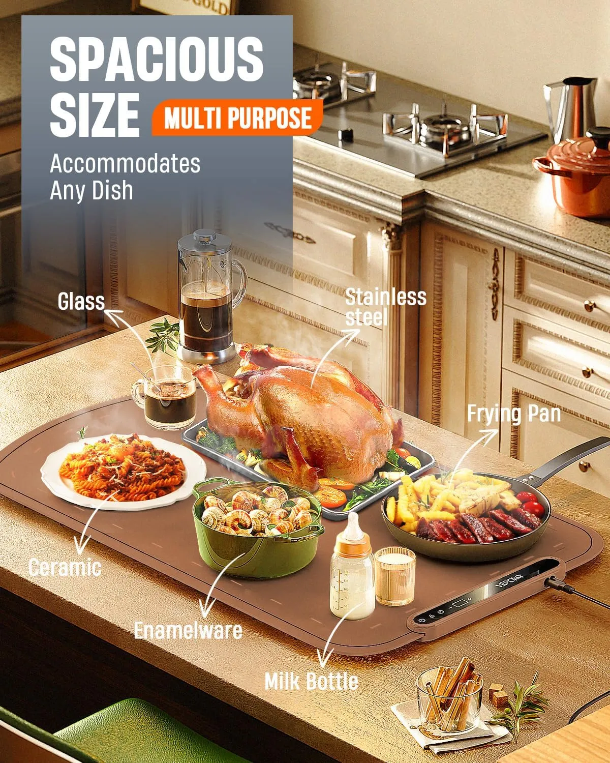 Food Warming Mat for Buffet, VEPOKA Food Warming Mats for Countertop, Silicone Heating Mat with 7 Temperature Levels& Auto Shut-Off, Food Warmers for Parties, Gatherings, Everyday Use