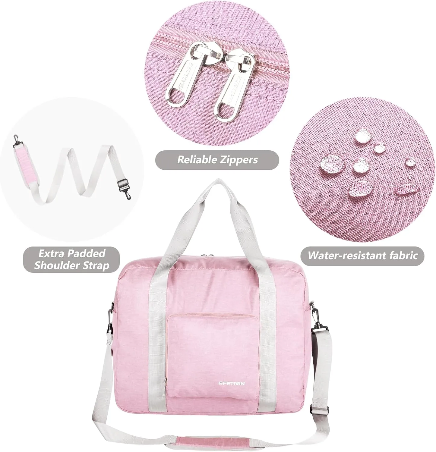 For Spirit Airlines Personal Item Bag 18x14x8 Foldable Travel Duffel Bag Underseat Carry-on Luggage for Women and men 30L(Pink)