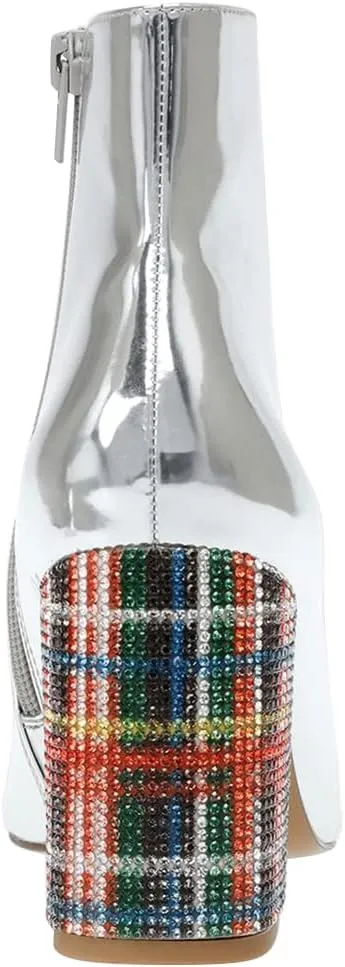 FSJ Women Fashion Pointed Toe Ankle Boots Rhinestone Studded Block Stacked Chunky Heel Comfy Side Zipper Booties Size US 4-15