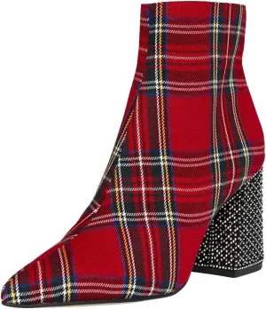 FSJ Women Fashion Pointed Toe Ankle Boots Rhinestone Studded Block Stacked Chunky Heel Comfy Side Zipper Booties Size US 4-15