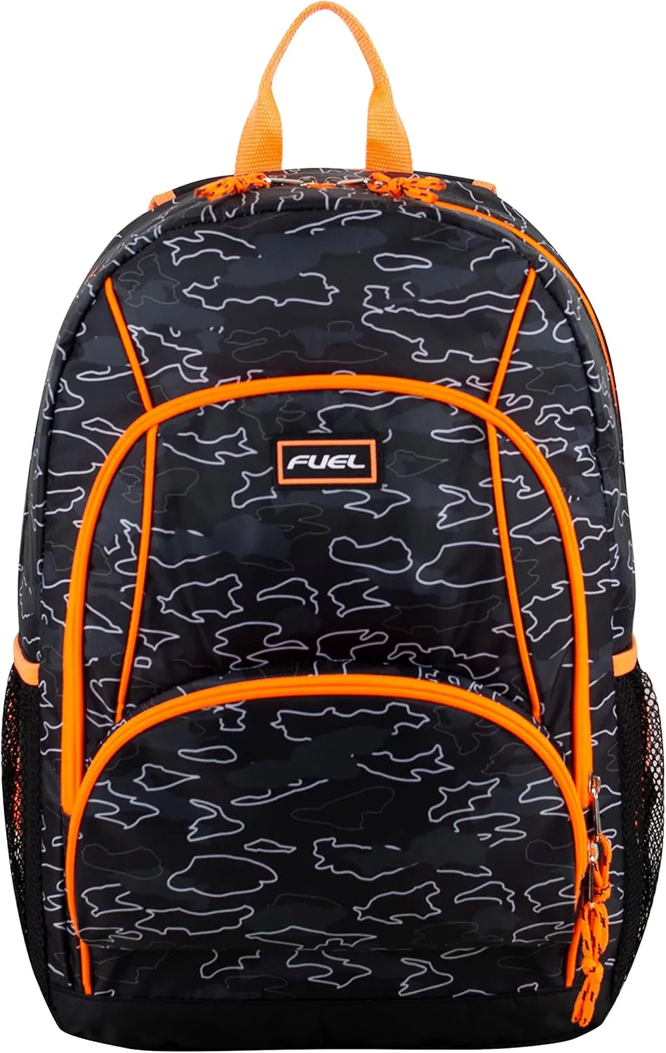 FUEL Laptop Backpack, Multipurpose Casual Daypack, Triple Compartments Bookbag for College, Hiking, Work, 18 Inches, Camo Outline