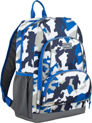 FUEL Multi Pocket Backpack with Fun Prints, Casual Daypack, Multipurpose Bag - Blue Camo