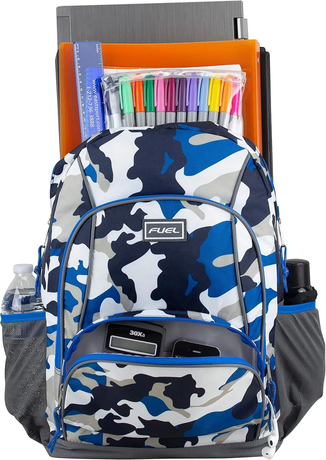 FUEL Multi Pocket Backpack with Fun Prints, Casual Daypack, Multipurpose Bag - Blue Camo