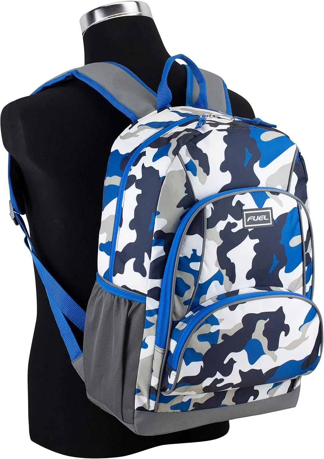 FUEL Multi Pocket Backpack with Fun Prints, Casual Daypack, Multipurpose Bag - Blue Camo