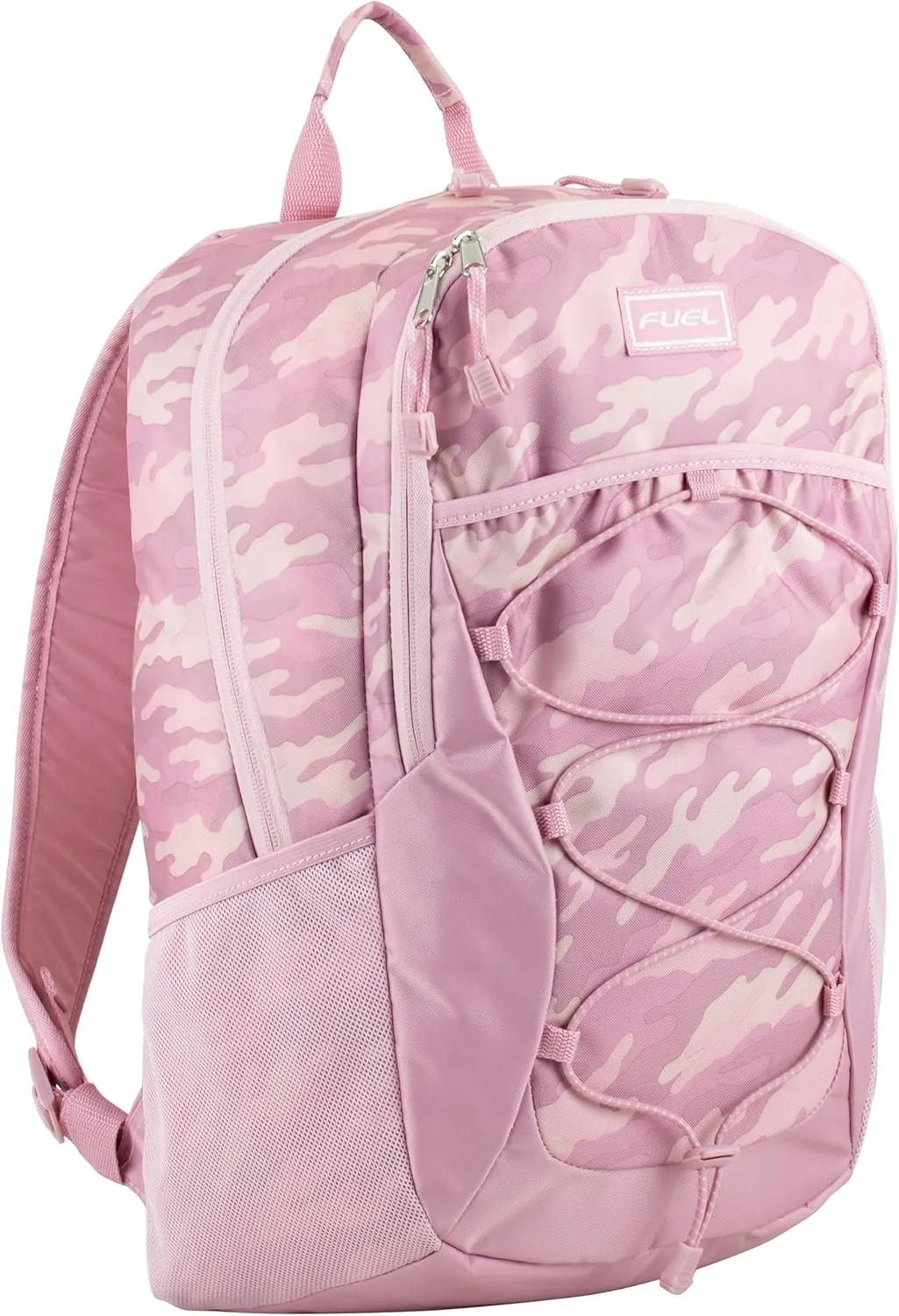 FUEL Sport Backpack w/Multiple Compartments & Bungee Great for Sports, Travel, Leisure, Classroom, Outdoors, Hiking - Pink Camo
