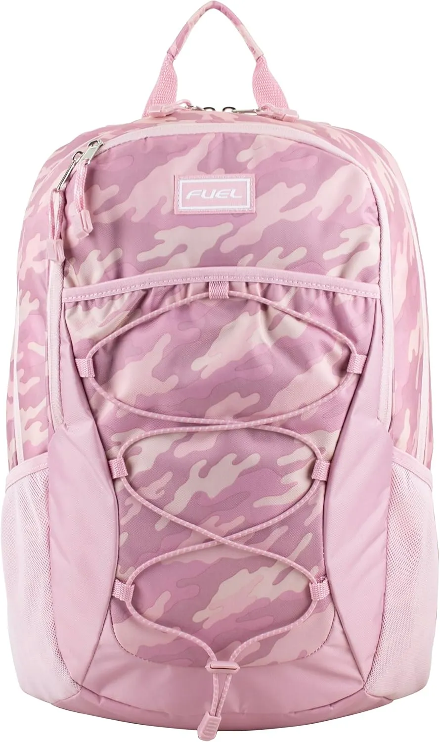 FUEL Sport Backpack w/Multiple Compartments & Bungee Great for Sports, Travel, Leisure, Classroom, Outdoors, Hiking - Pink Camo