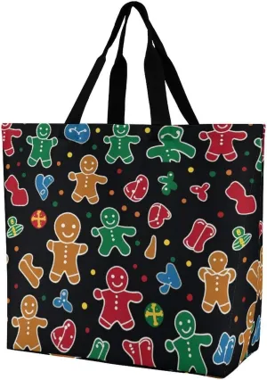 Funny Cute Gingerbread= Shoulder Bag Large Capacity Shopping Bag Washable Grocery Bag Handbag for Women Men