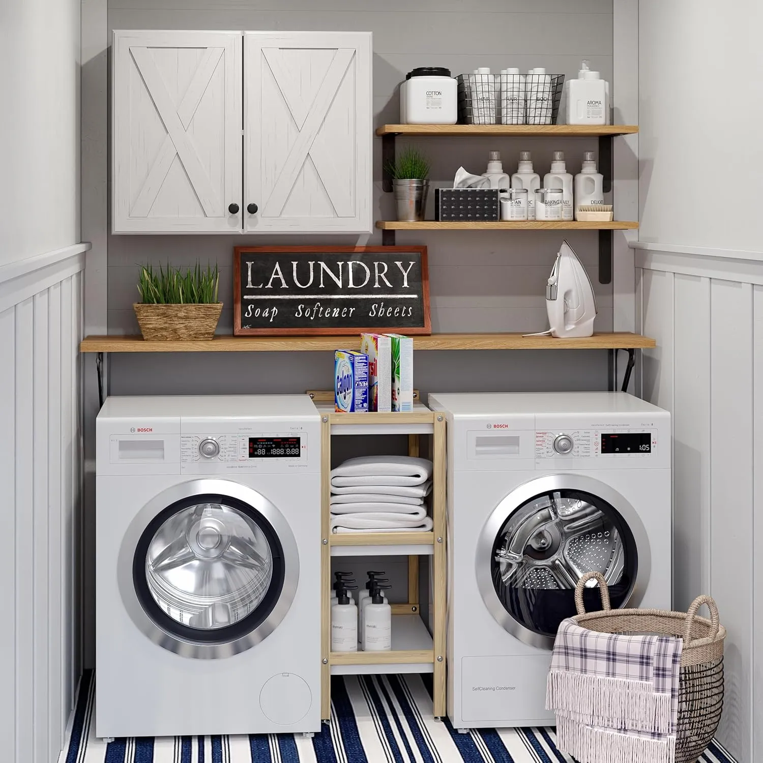 Funraza 24" Wall Storage Cabinets - Farmhouse Bathroom Kitchen and Laundry Wall Mounted Cabinets with 2 Doors and Shelves, in White in Grain