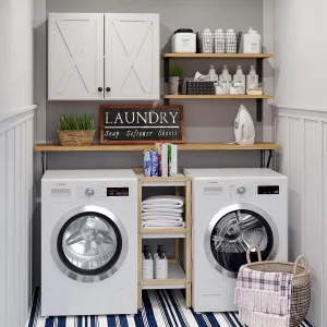 Funraza 24" Wall Storage Cabinets - Farmhouse Bathroom Kitchen and Laundry Wall Mounted Cabinets with 2 Doors and Shelves, in White in Grain