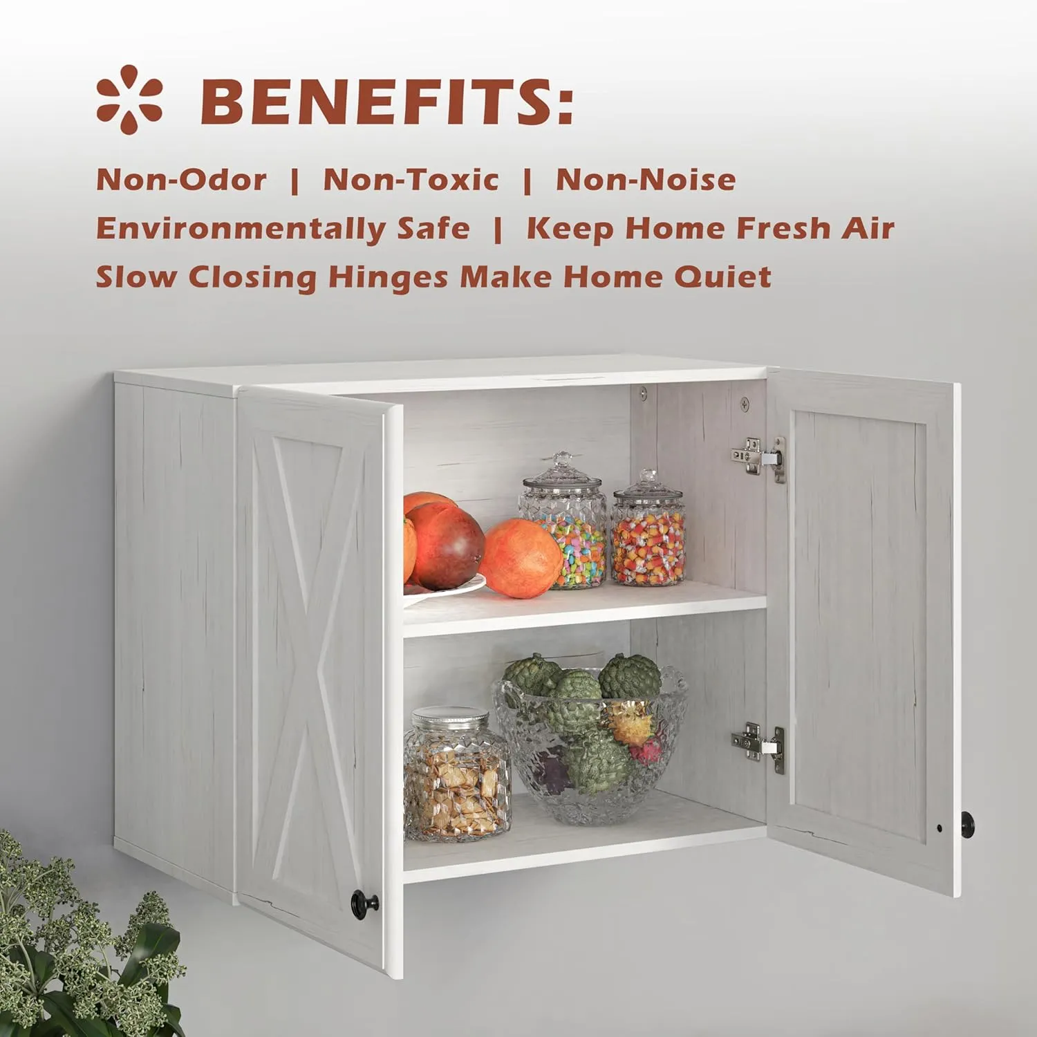 Funraza 24" Wall Storage Cabinets - Farmhouse Bathroom Kitchen and Laundry Wall Mounted Cabinets with 2 Doors and Shelves, in White in Grain