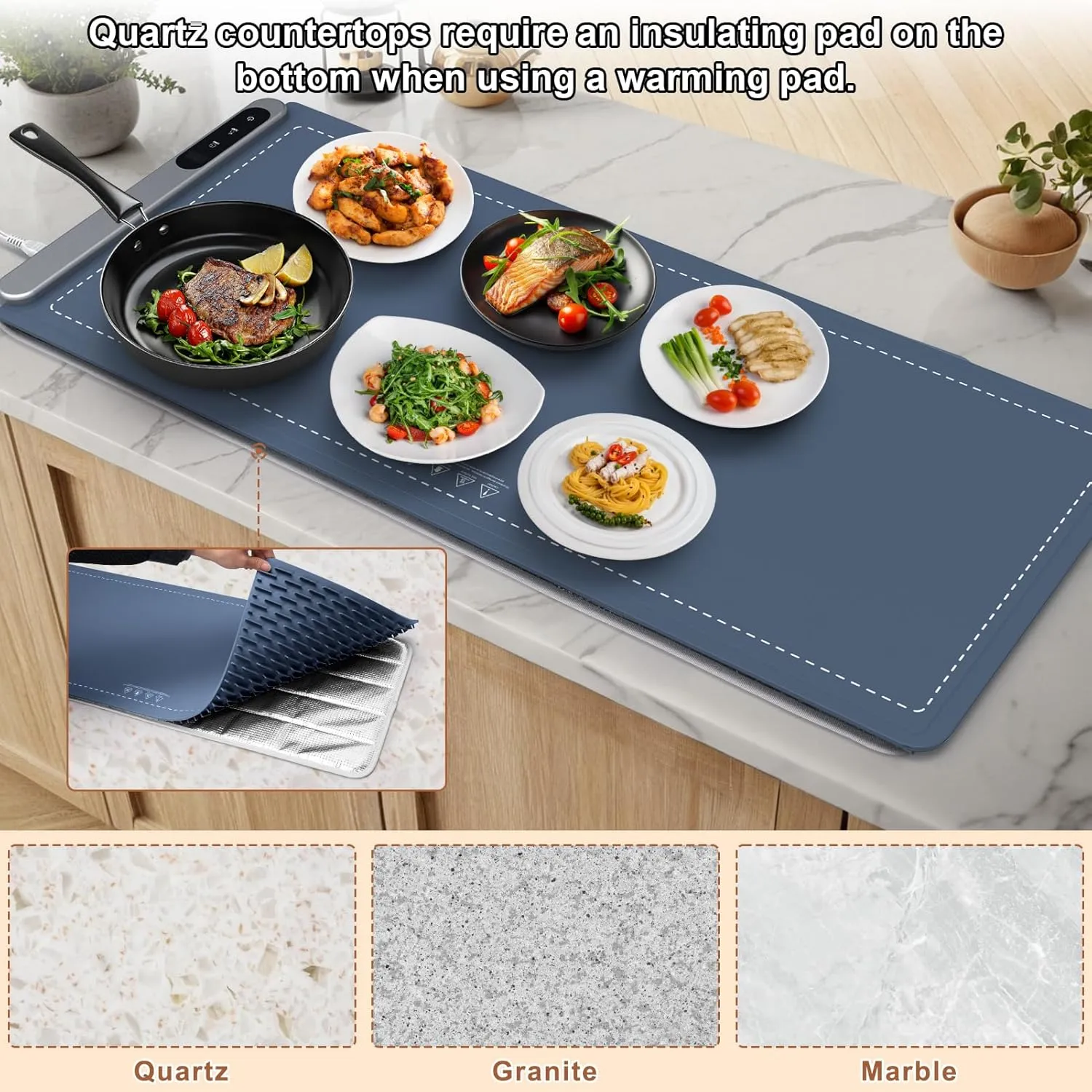 FYY Extra Large Food Warming Mat - Electric Warming Tray with 6 Temperature Settings and 6 Hours Timer, Full Surface Heating Food Warmer, Premium Silicone Heating Tray for Gatherings, Parties, Navy