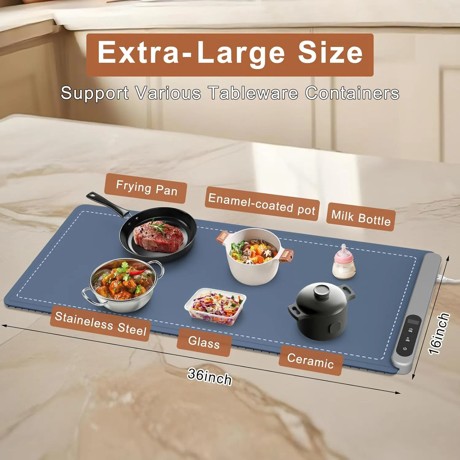 FYY Extra Large Food Warming Mat - Electric Warming Tray with 6 Temperature Settings and 6 Hours Timer, Full Surface Heating Food Warmer, Premium Silicone Heating Tray for Gatherings, Parties, Navy