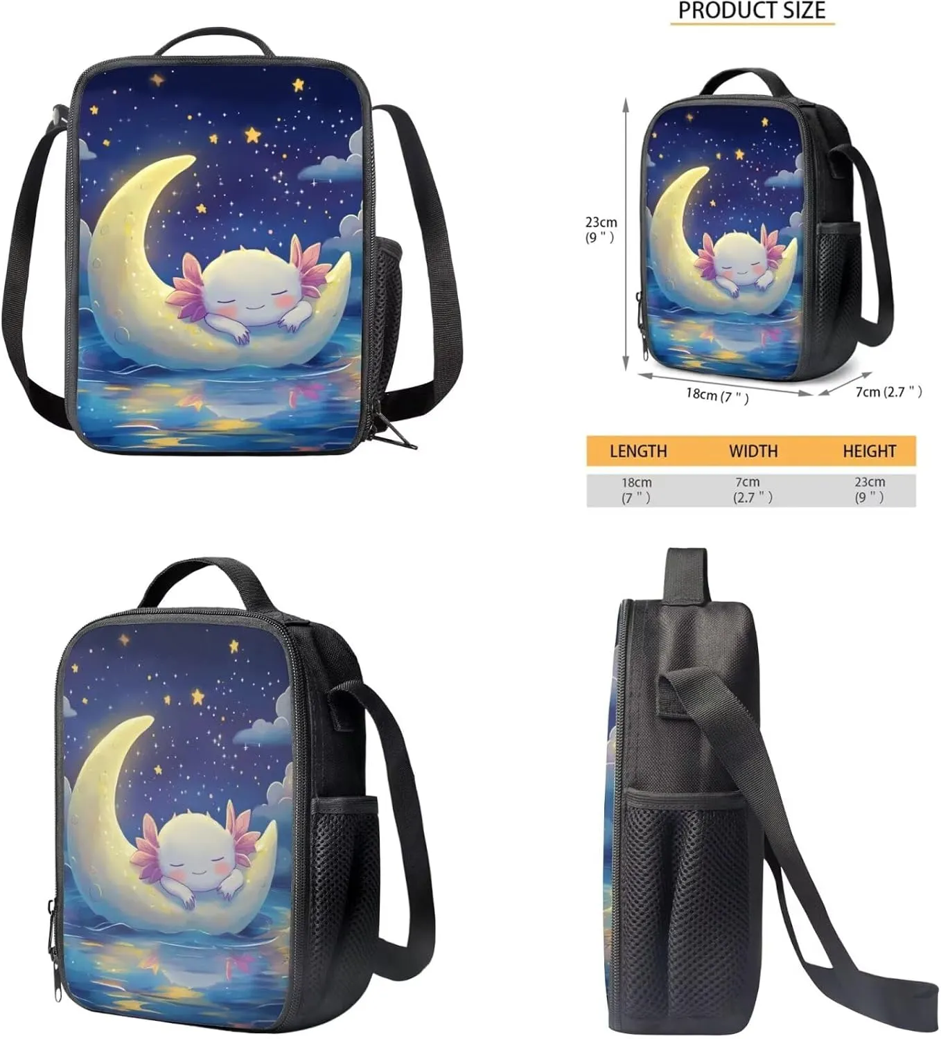 Galaxy Axolotl Backpack for Girls Kids Backpack with Lunch Box Water Bottle Sleeve and Big Pencil Case 4 in 1 17 inch Large Bookbag with Compartments for School Sturdy Elementary School Bag