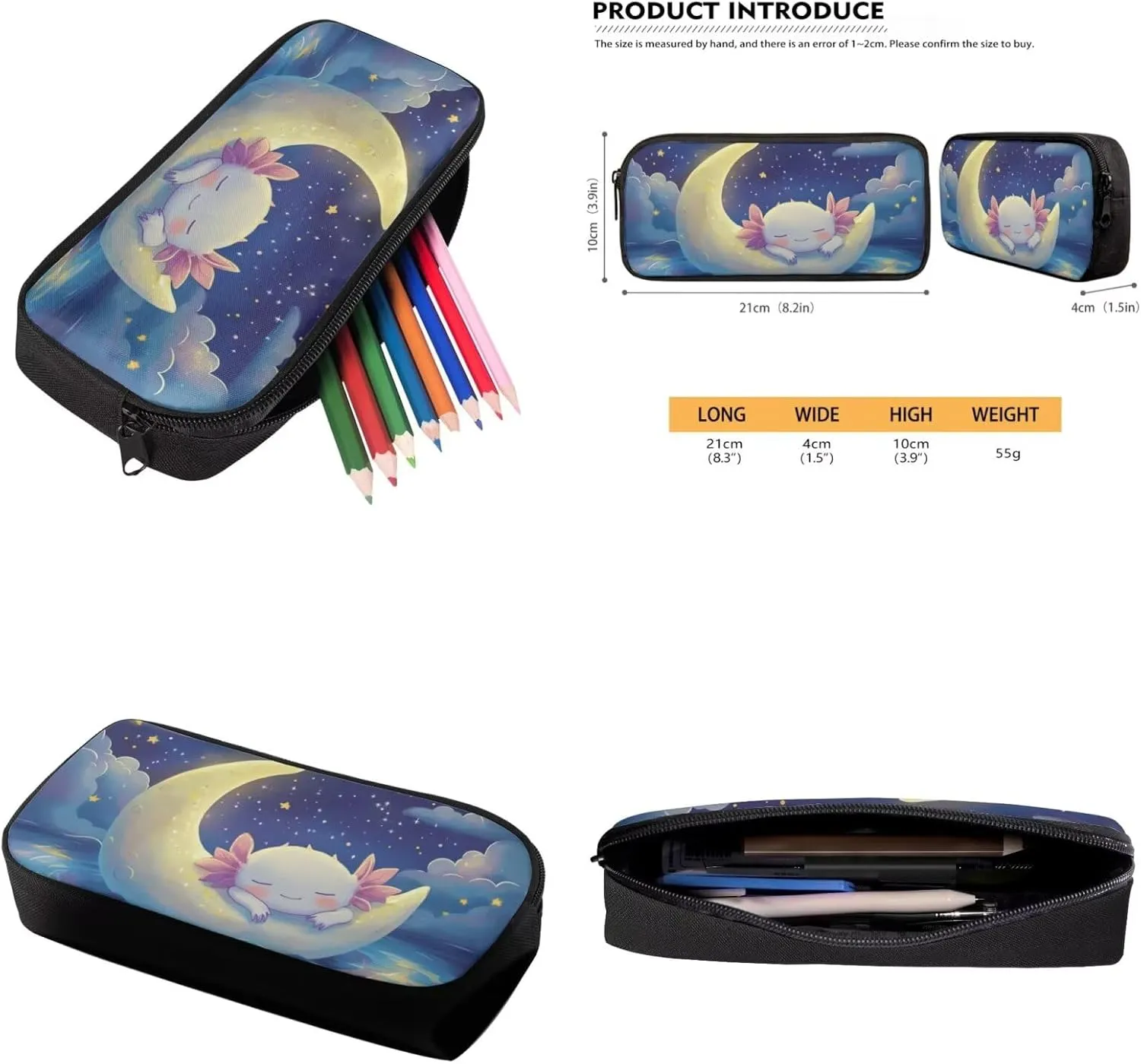 Galaxy Axolotl Backpack for Girls Kids Backpack with Lunch Box Water Bottle Sleeve and Big Pencil Case 4 in 1 17 inch Large Bookbag with Compartments for School Sturdy Elementary School Bag