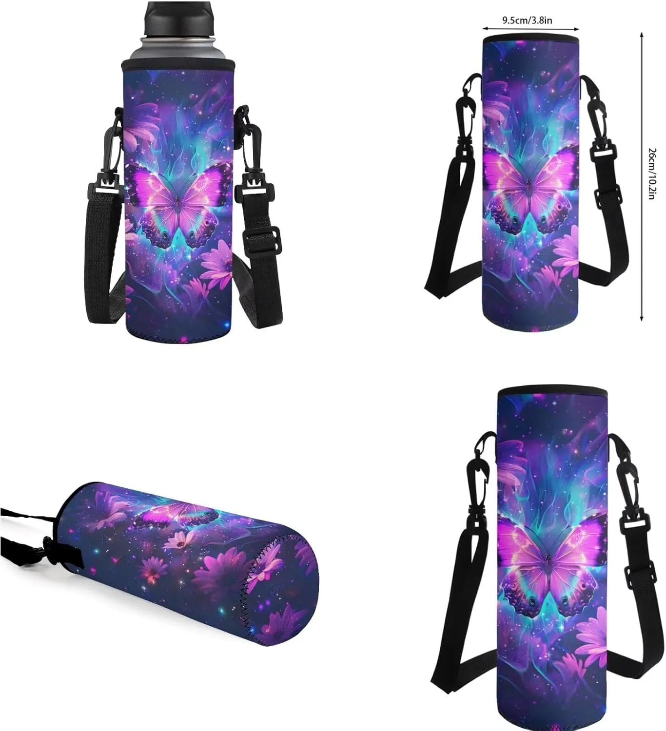 Galaxy Butterfly Backpack for Girls Kids Backpack with Lunch Box Water Bottle Pouch and Soft Pencil Case 4PCS Set Bookbag with Compartments for School Teens 17 inch School Bag with Side Pocket