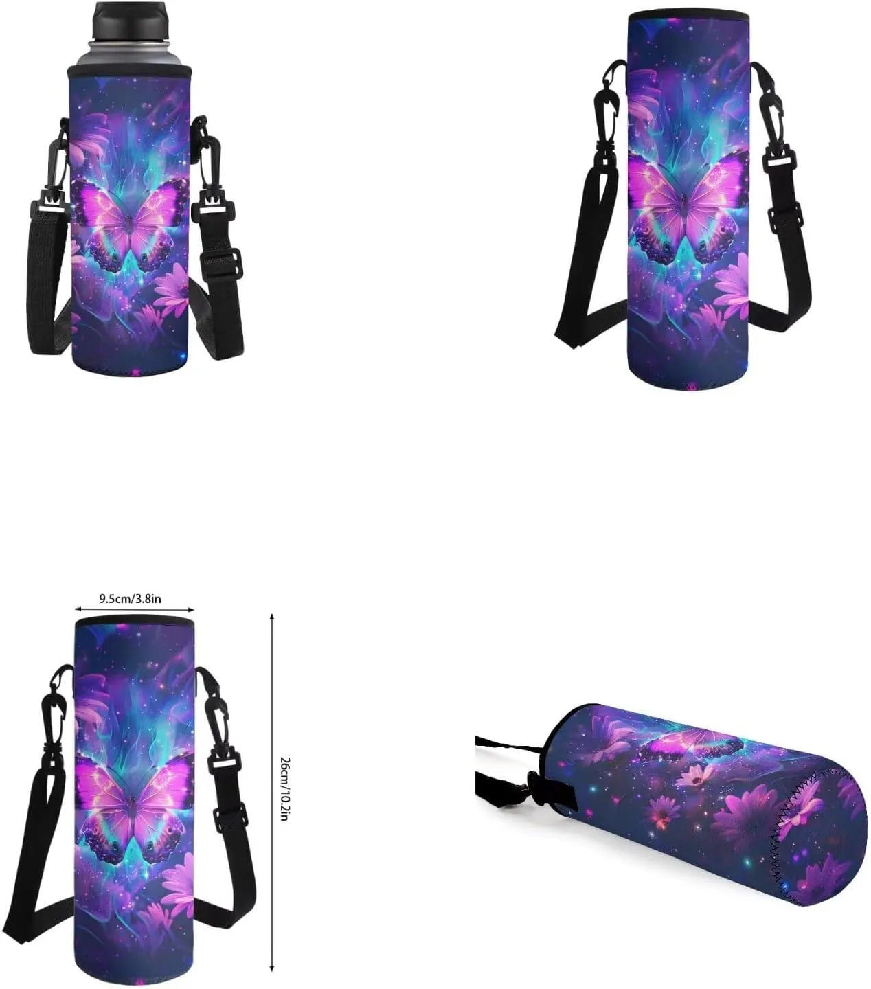 Galaxy Butterfly Backpack for Girls Kids Backpack with Lunch Box Water Bottle Pouch and Soft Pencil Case 4PCS Set Bookbag with Front Pocket for School Teens 17 inch School Bag with Side Pocket