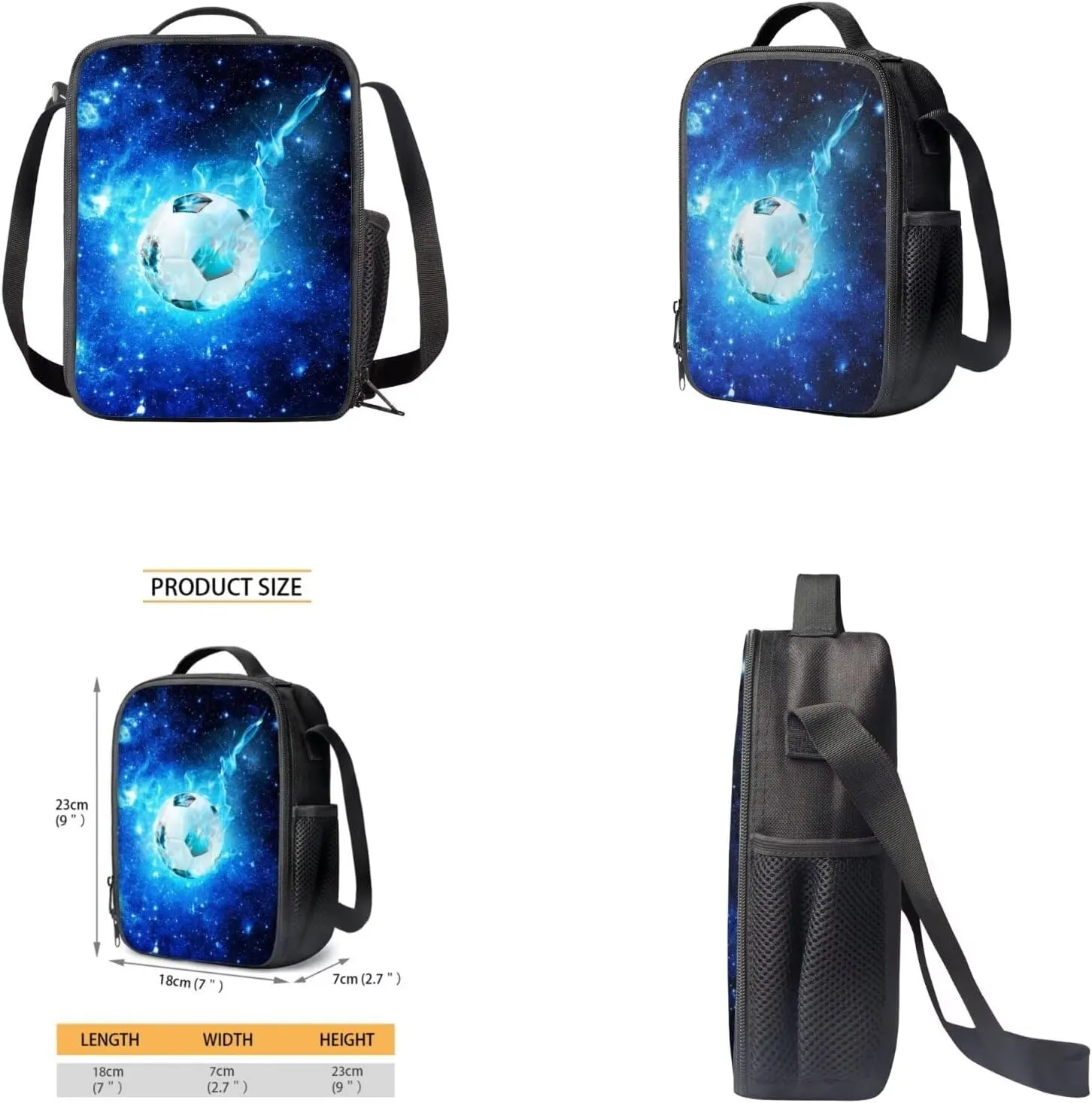 Galaxy Soccer Backpack for Boys Girls Backpack with Lunch Box Water Bottle Holder with Strap and Big Pencil Case 4PCS Set Bookbag with Front Pocket for School 17 inch Large Capacity School Bag