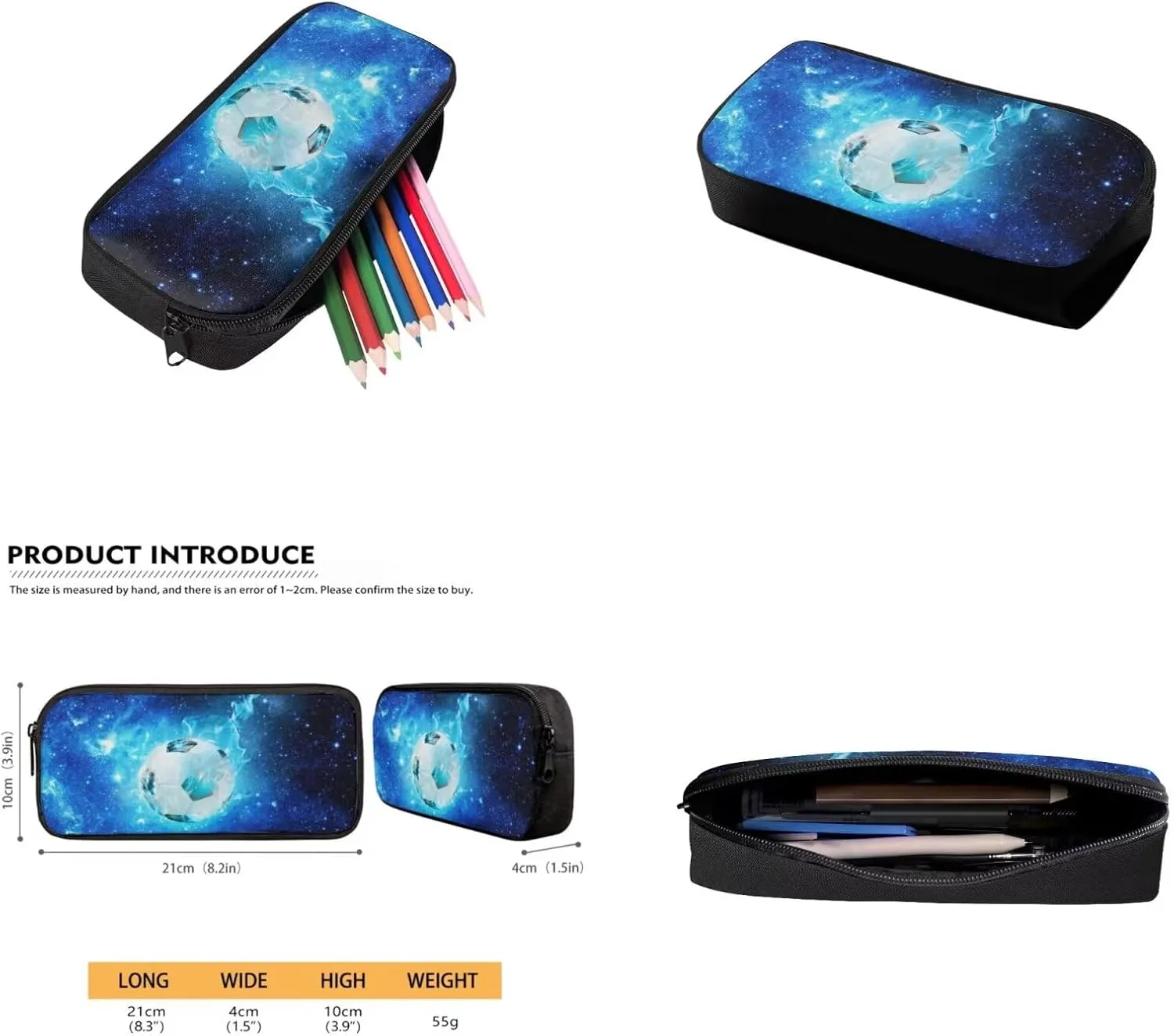 Galaxy Soccer Backpack for Boys Girls Backpack with Lunch Box Water Bottle Holder with Strap and Big Pencil Case 4PCS Set Bookbag with Front Pocket for School 17 inch Large Capacity School Bag