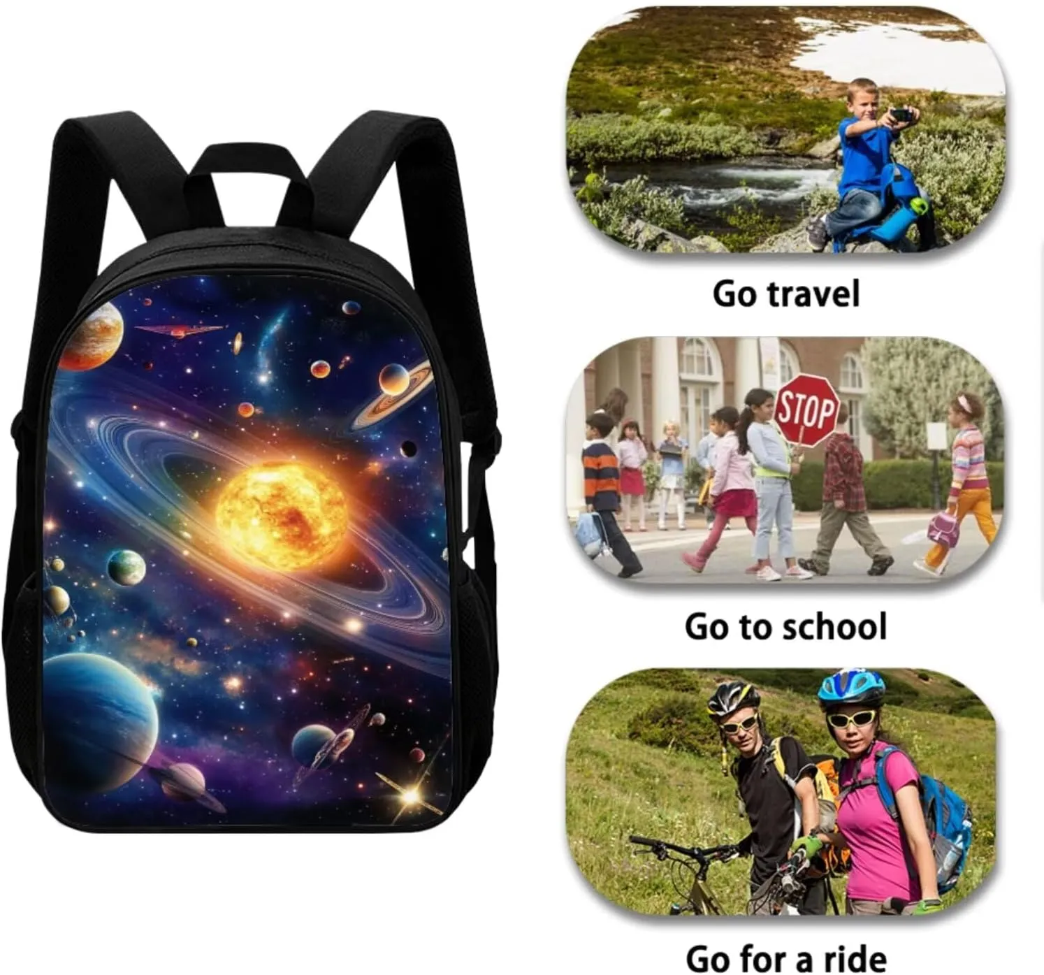Galaxy Space Backpack for Boys Girls Backpack with Lunch Box Water Bottle Carrier Bag and Large Pencil Bag 4Pcs Set 17 inch Bookbag with Side Pockets Lightweight School Bag for Kids Elementary