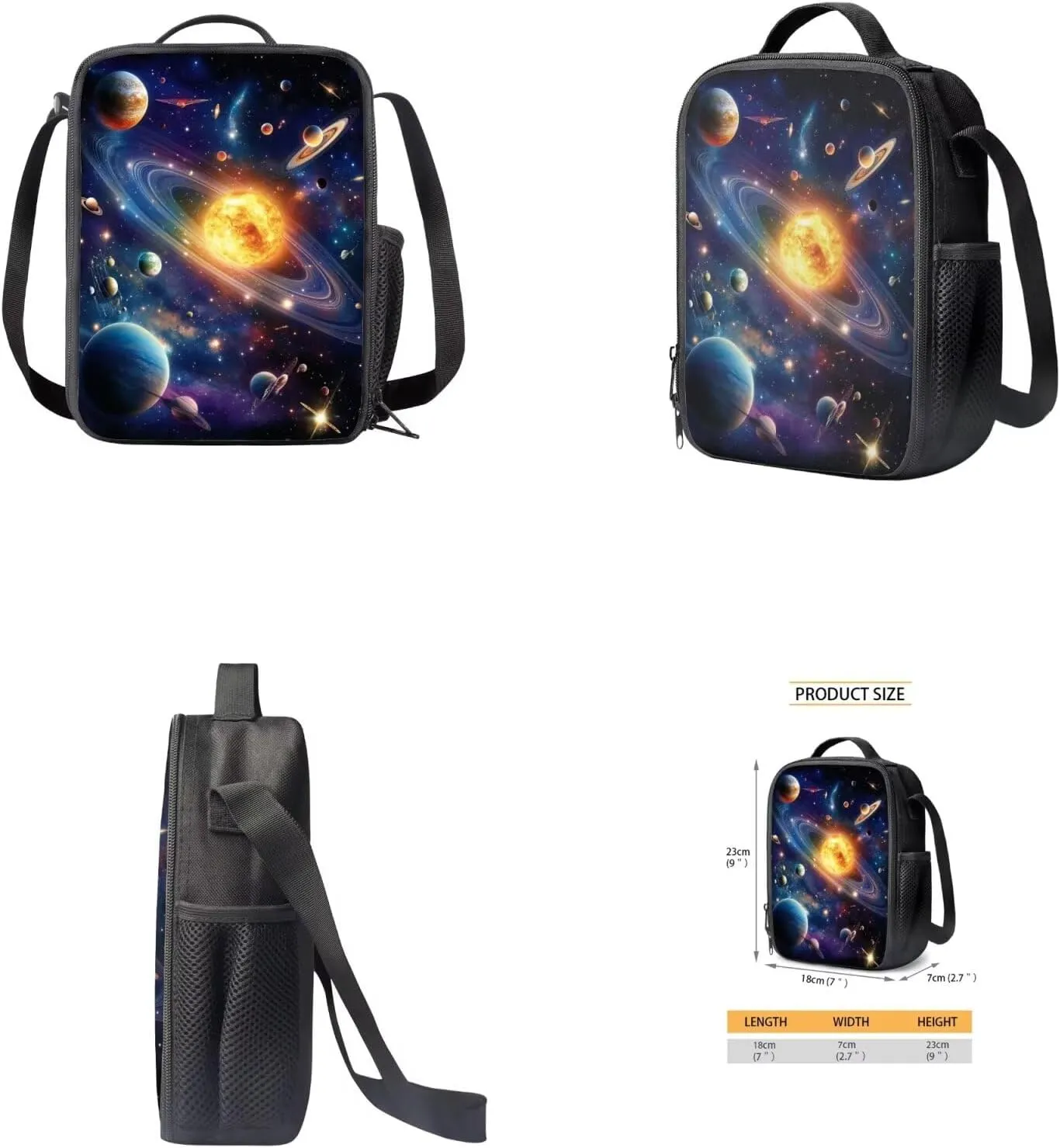 Galaxy Space Backpack for Boys Girls Backpack with Lunch Box Water Bottle Carrier Bag and Large Pencil Bag 4Pcs Set 17 inch Bookbag with Side Pockets Lightweight School Bag for Kids Elementary