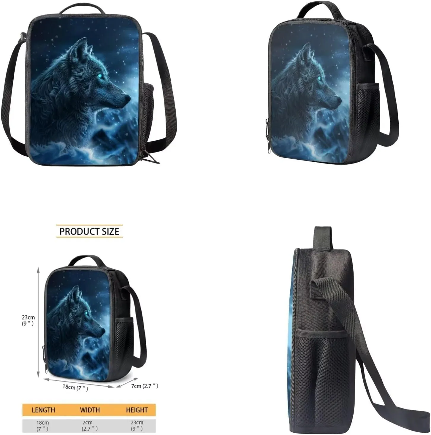 Galaxy Wolf Backpack for Girls Boys Backpack with Lunch Box Water Bottle Pouch and Big Pencil Pouch 4PCS Set Sturdy Bookbag with Front Pocket for School 17 inch Lightweight School Bag for Kids
