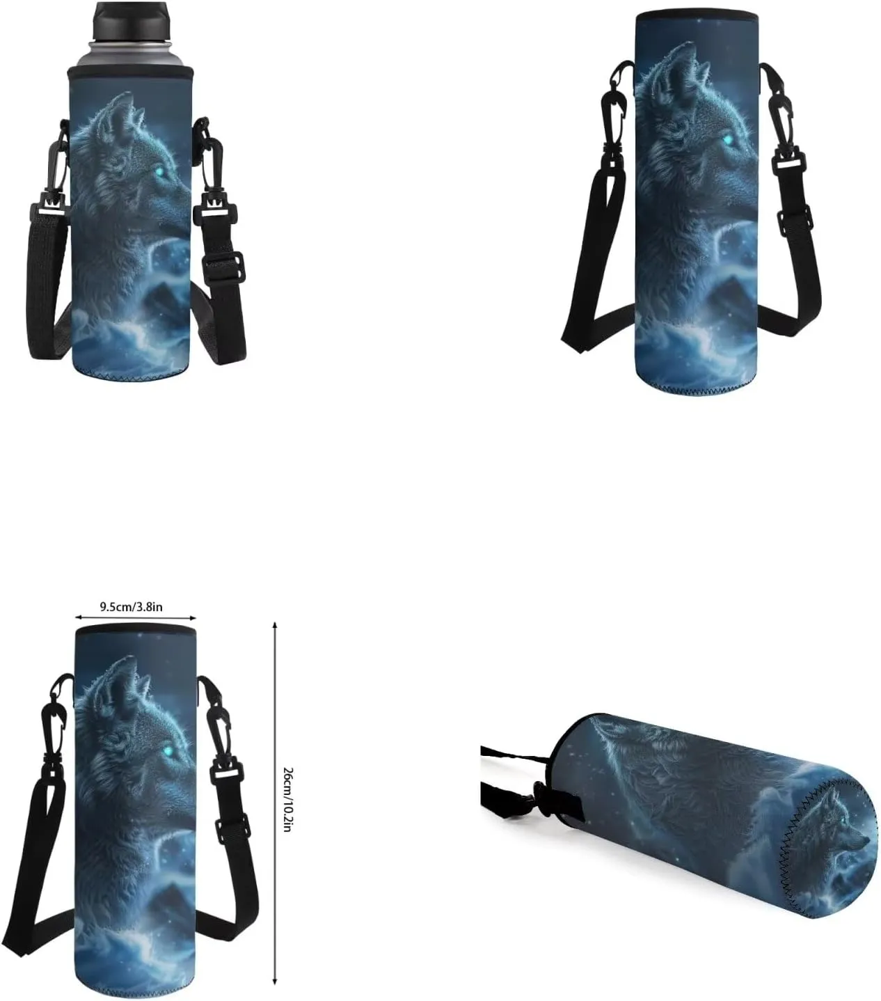 Galaxy Wolf Backpack for Girls Boys Backpack with Lunch Box Water Bottle Pouch and Big Pencil Pouch 4PCS Set Sturdy Bookbag with Front Pocket for School 17 inch Lightweight School Bag for Kids