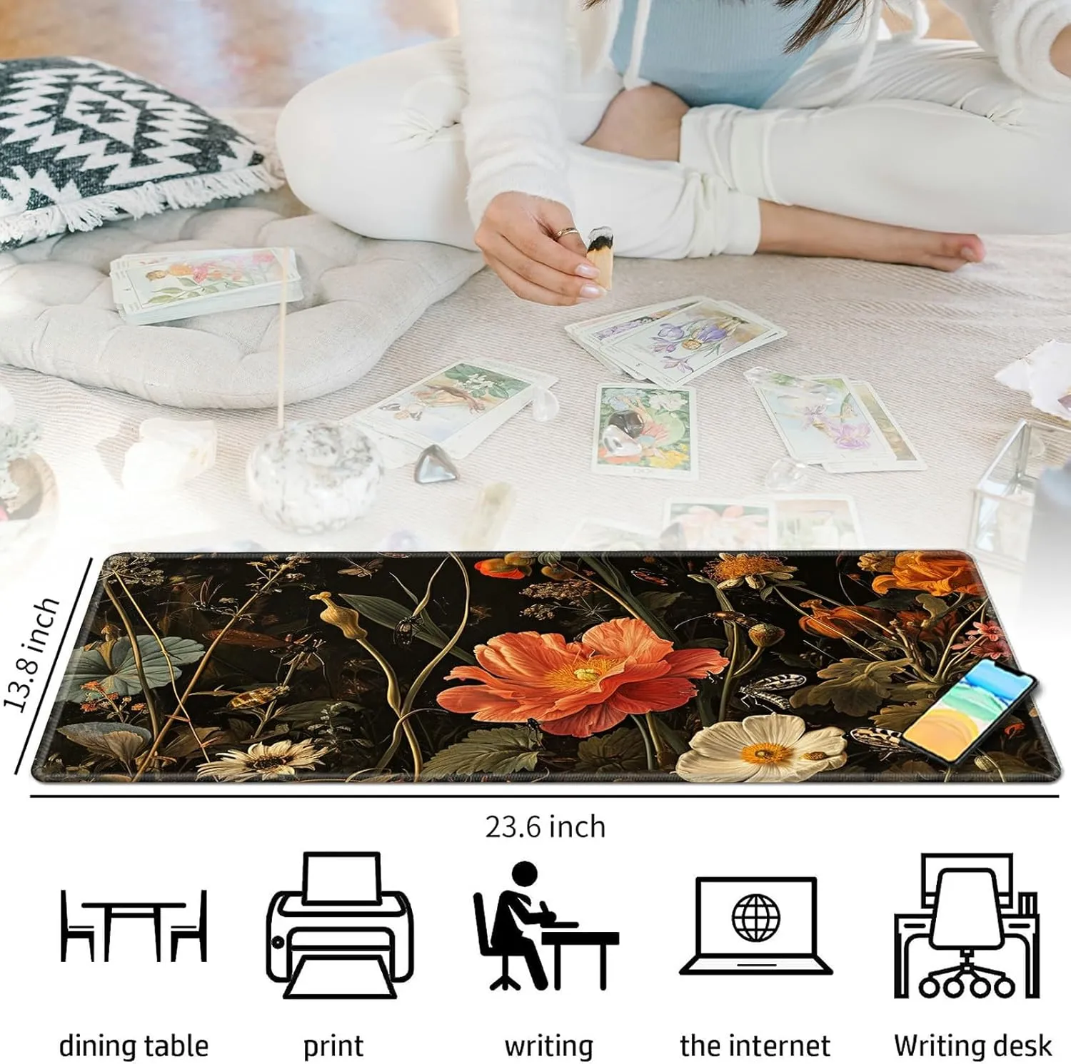 Garden with Flowers and Insects for MTG & TCG Playmat Mouse Pad,BFDHGQZC 24" x 14" Game Mat for MTG/RPG/CCG Trading Card Game Playmats Table Mat Perfect for Card Games Video Games Computer Office