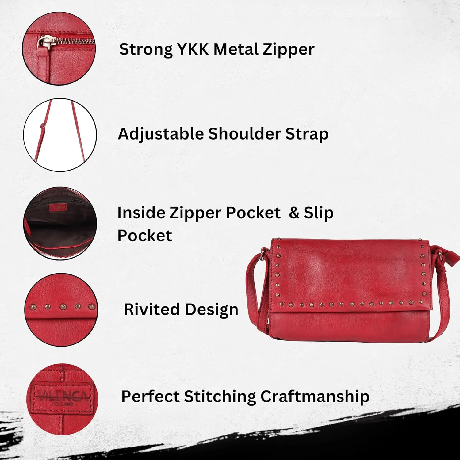 Genuine Italian Leather Boho Studded Crossbody Shoulder Bag - Stylish, Durable, & Perfect for Everyday Use for women