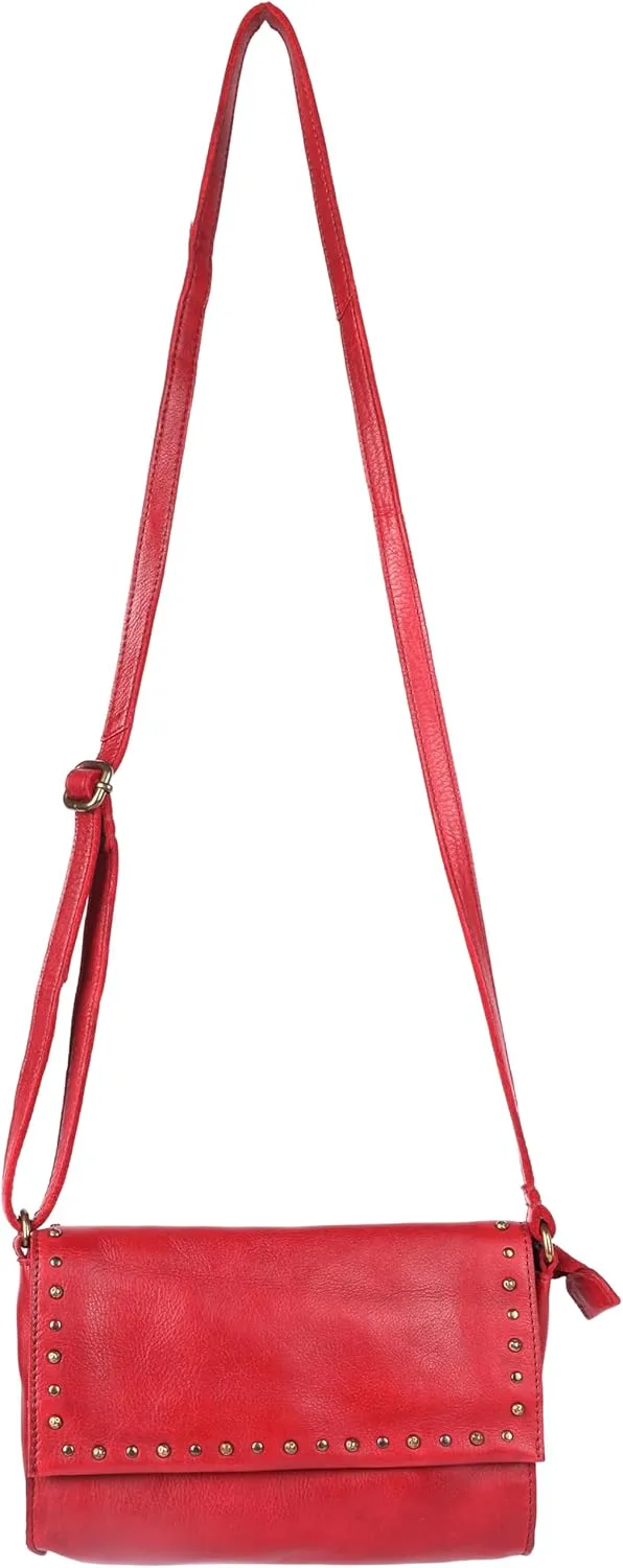 Genuine Italian Leather Boho Studded Crossbody Shoulder Bag - Stylish, Durable, & Perfect for Everyday Use for women