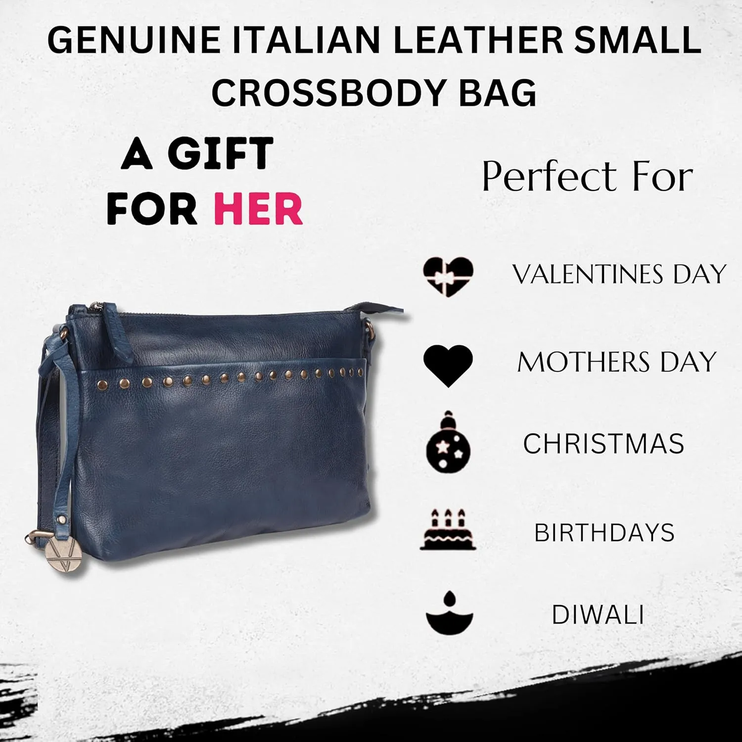 Genuine Italian Leather Boho Studded Crossbody Shoulder Bag - Stylish, Durable, & Perfect for Everyday Use for women