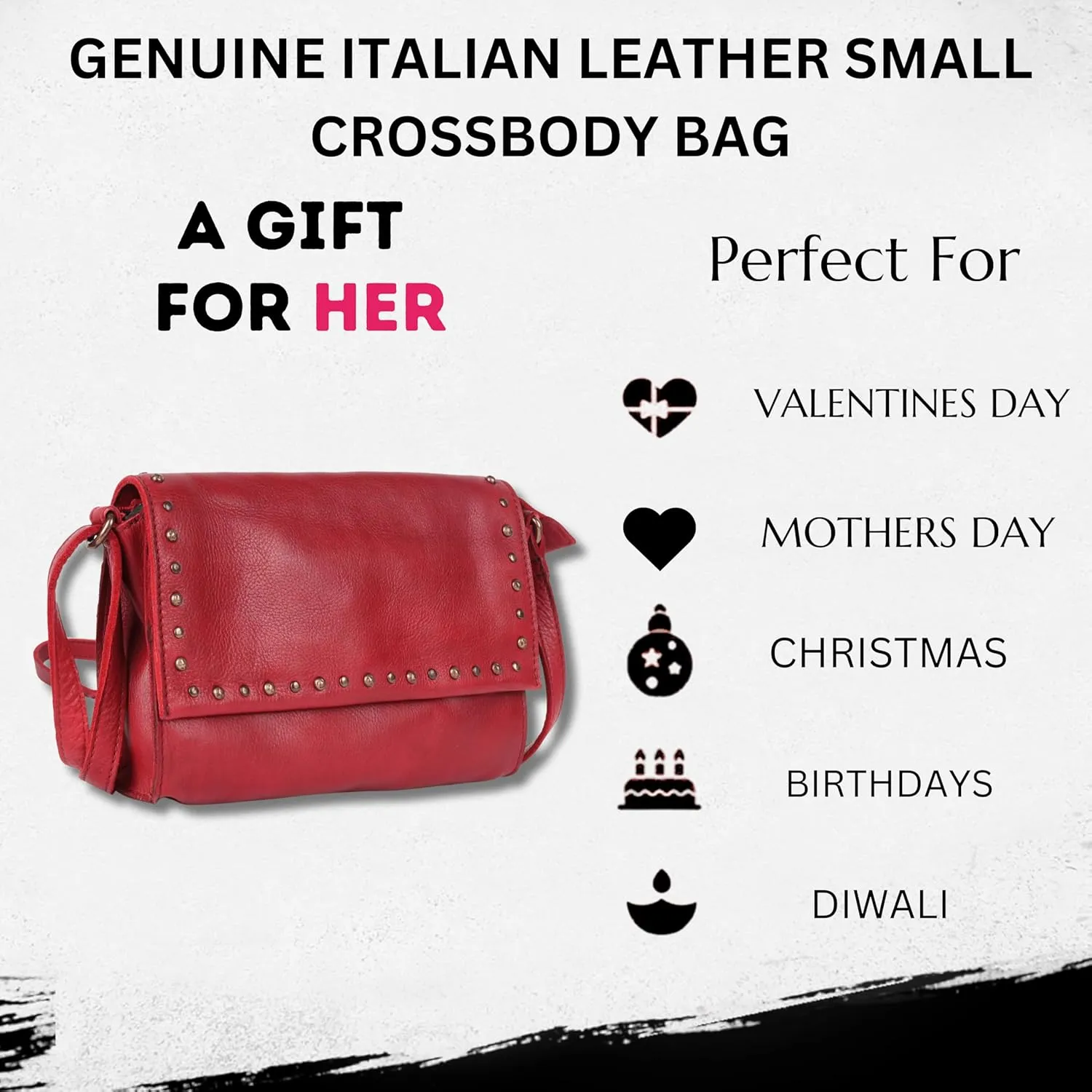 Genuine Italian Leather Boho Studded Crossbody Shoulder Bag - Stylish, Durable, & Perfect for Everyday Use for women