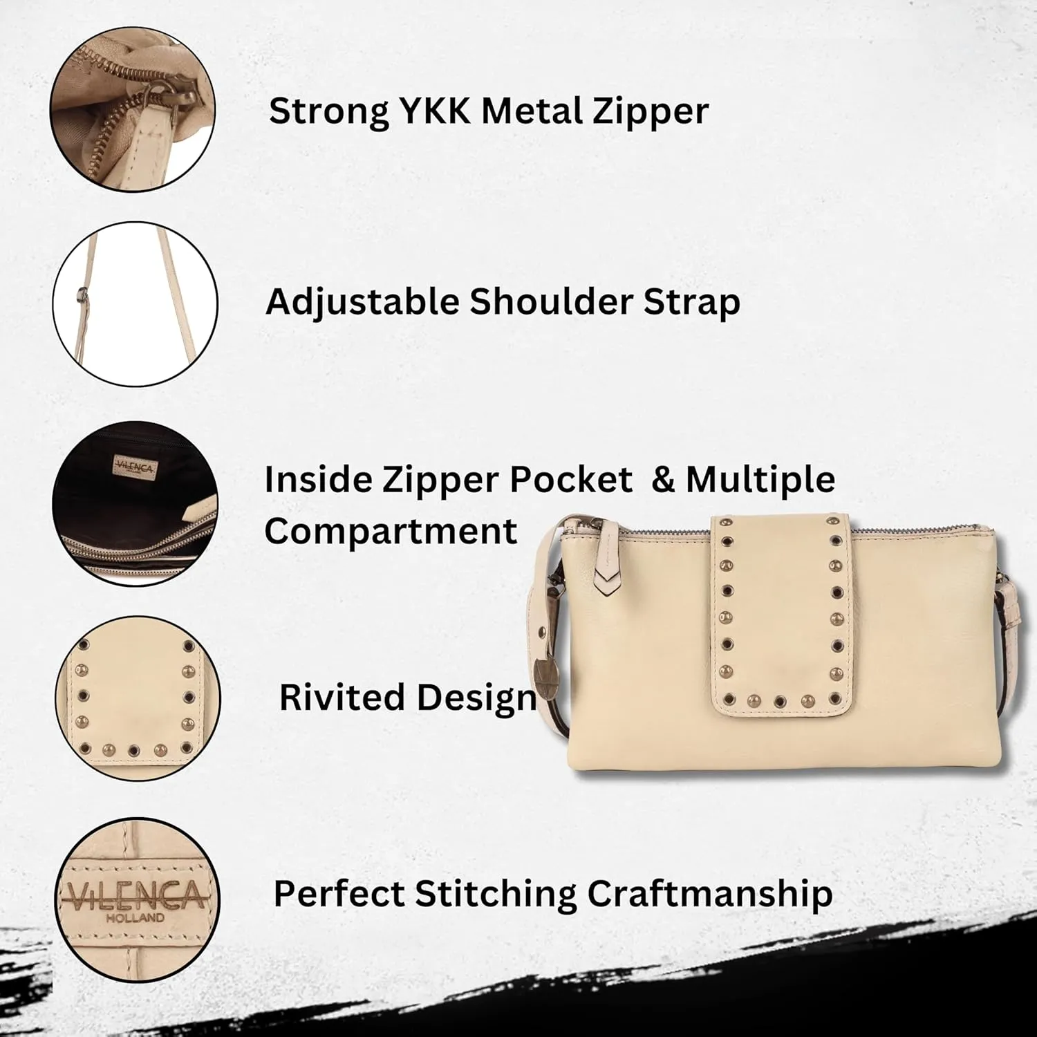 Genuine Italian Leather Boho Studded Crossbody Sling Bag - Stylish, Durable, & Perfect for Everyday Use for women