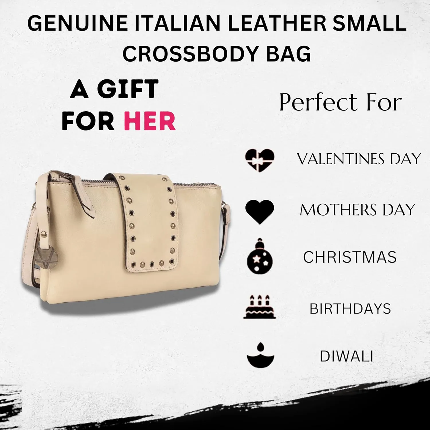 Genuine Italian Leather Boho Studded Crossbody Sling Bag - Stylish, Durable, & Perfect for Everyday Use for women