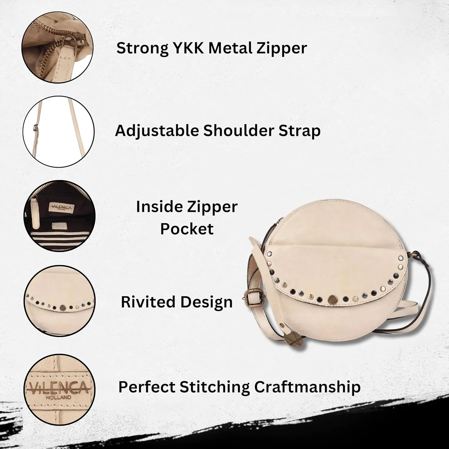Genuine Italian Leather Boho Studded Round Crossbody Sling Bag - Stylish, Durable, & Perfect for Everyday Use for women